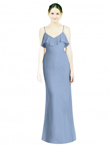 Best Deep Open Back Long Chiffon V-Neck Bridesmaid Dress