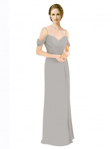 Best Draped Cold Shoulder Chiffon Bridesmaid Dress with Pleated Wrap Bodice