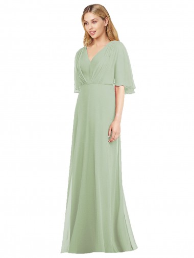 Best Full Length Lux Chiffon Flutter Sleeves Bridesmaid Dress