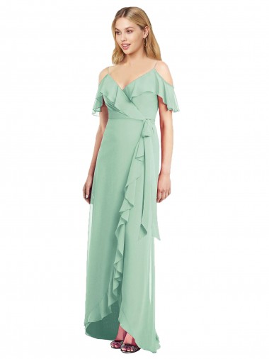 Best High Low Off the Shoulder Wrap Chiffon Bridesmaid Dress 
