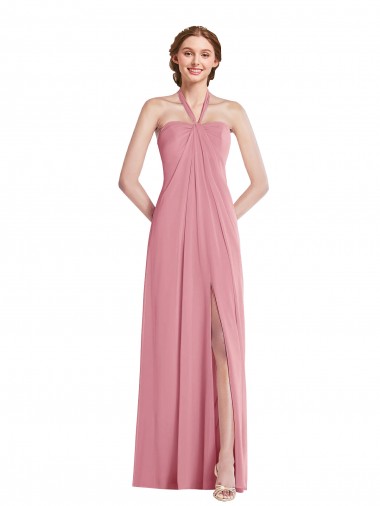 Best Draped Chiffon Grecian Column Bridesmaid Dress with Front Slit
