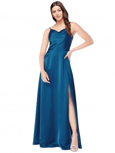Best Cowl Neck Salky Satin Bridesmaid Dress / Prom Dress