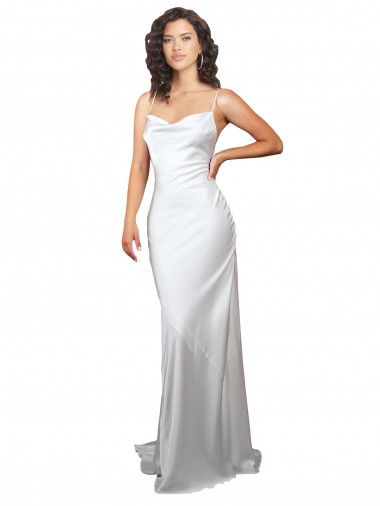 Best Simple Sweep Train Low Back Tie Cowl Neck Long Silky Satin Beach Wedding Dress