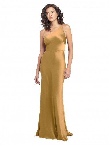 Best One Shoulder Long Floor Length Formal Stretch Satin Slip Bridesmaid Dress / Prom Dress