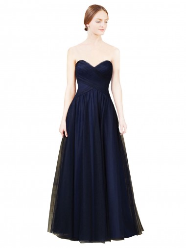 Best Draped Bodice Sweeheart Long Tulle Bridesmaid Dress