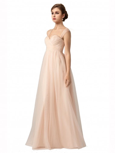 Best Illusion Sleeves Tulle Bridesmaid Dress with Shirred Bodice and Sweetheart Neckline