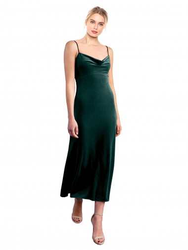 Best Midi Cocktail Length Cowl Neck Velvet Slip Bridesmaid Dress / Prom Dress