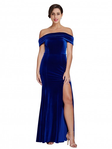 Best Full Length Long Formal Velvet Bridesmaid Dress / Prom Dress with Side Split