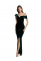 Long Asymmetric Neckline Ruched Formal Velvet Bridesmaid Dress / Prom Dress